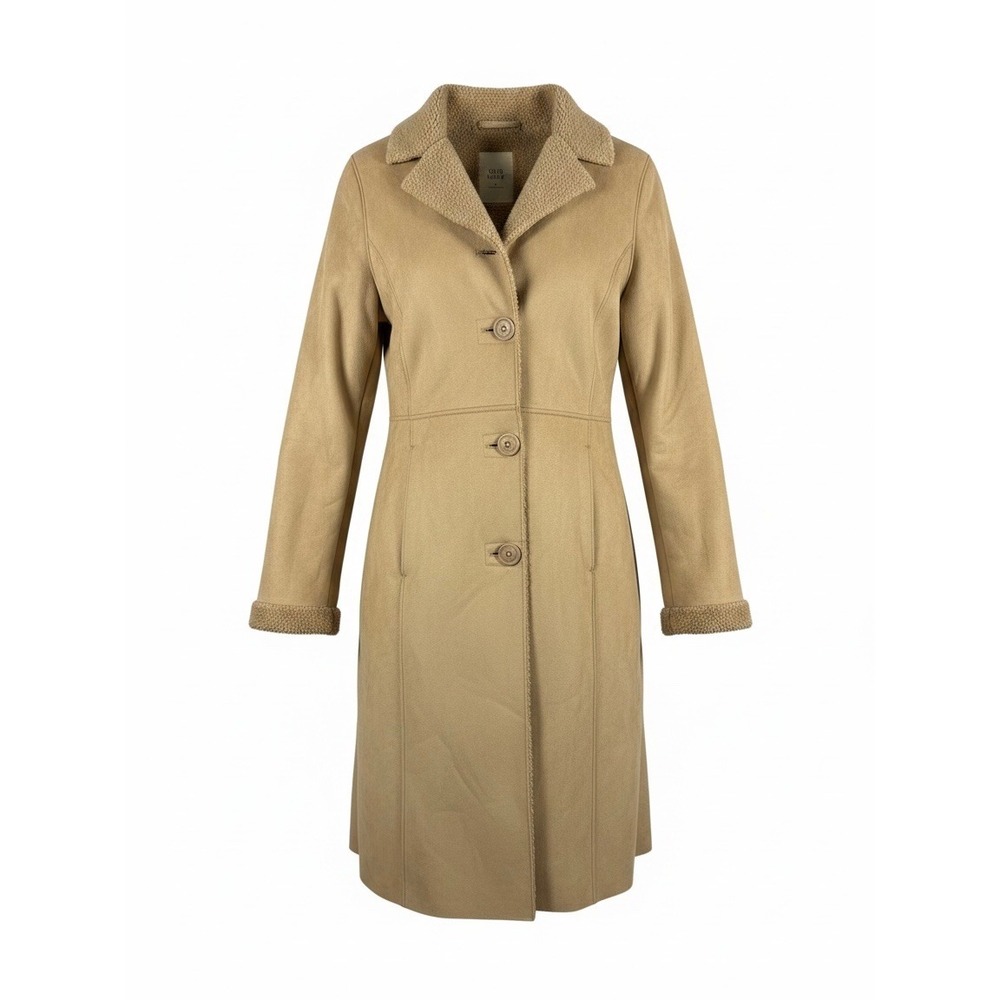 Vintage‎ Y2K Old Navy Trench Coat Jacket Faux Suede Sherpa Lined Sz M Penny Lane